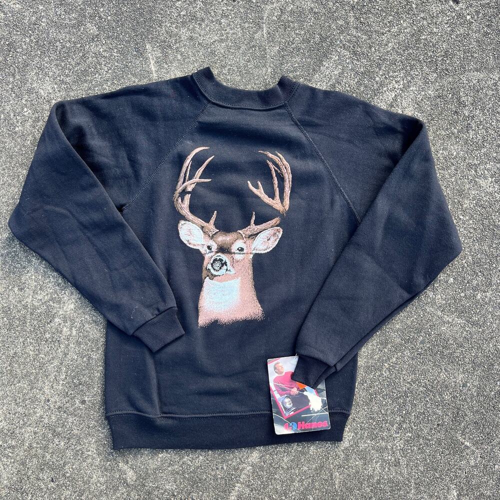 Vintage New Youth Black Buck Hunting Sweatshirt Size Large